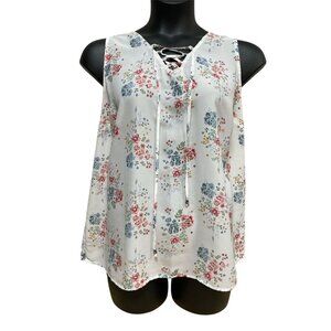 OX (14W) Terra & Sky Floral Semi Sheer Sleeveless Top Shirt